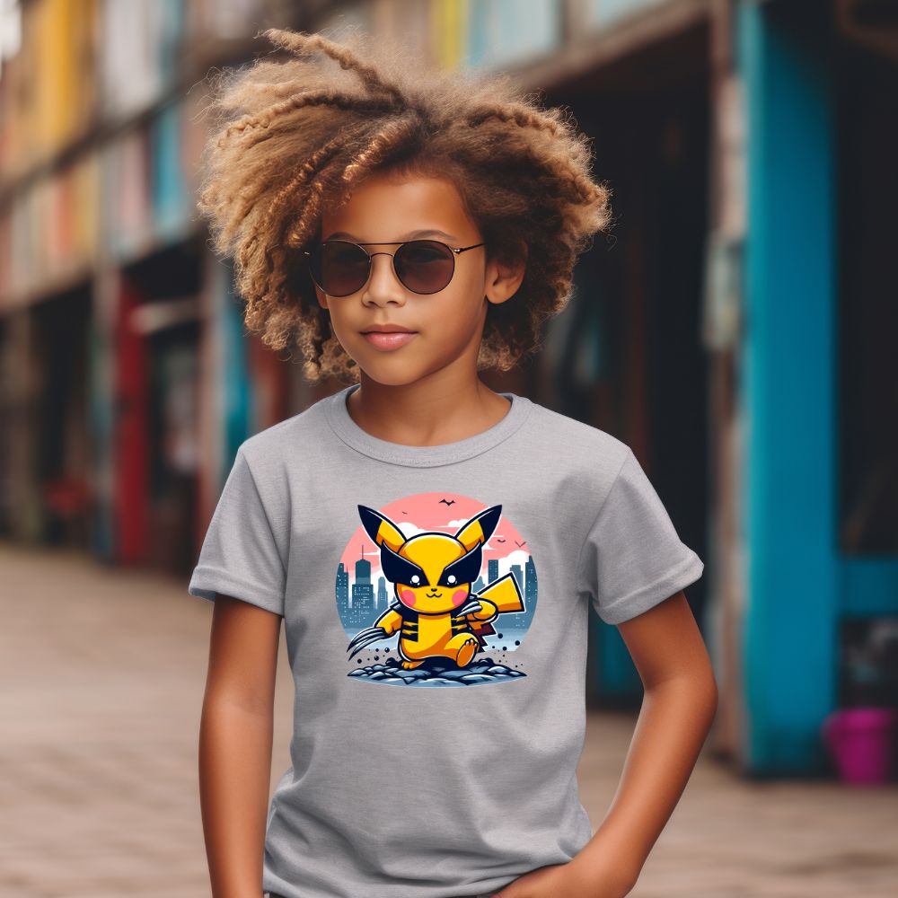 Camiseta Infanto Juvenil Personagens Pikachu Super Heróis Wolverine 01