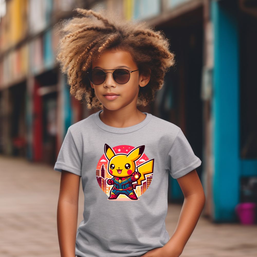 Camiseta Infanto Juvenil Personagens Pikachu Super Heróis 01