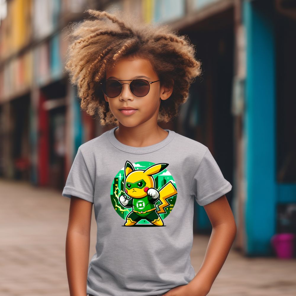 Camiseta Infanto Juvenil Personagens Pikachu Super Heróis Lanterna Verde