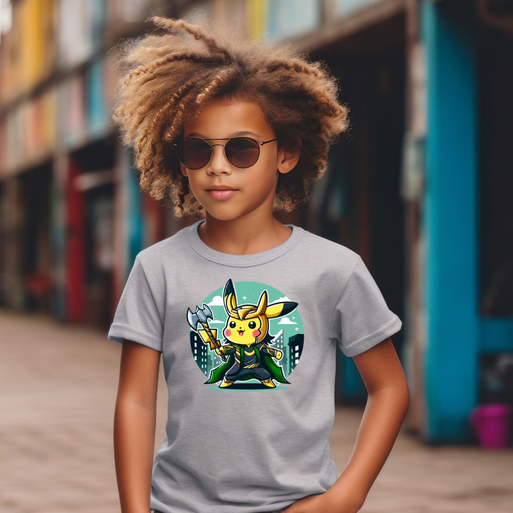 Camiseta Infanto Juvenil Personagens Pikachu Super Heróis Loki
