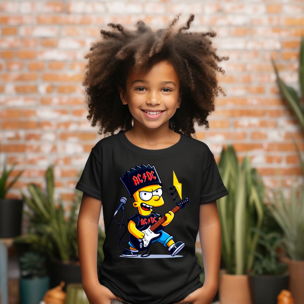 Camiseta Infanto Juvenil Personagens Bart Simpsons Guitarra Ac/Dc