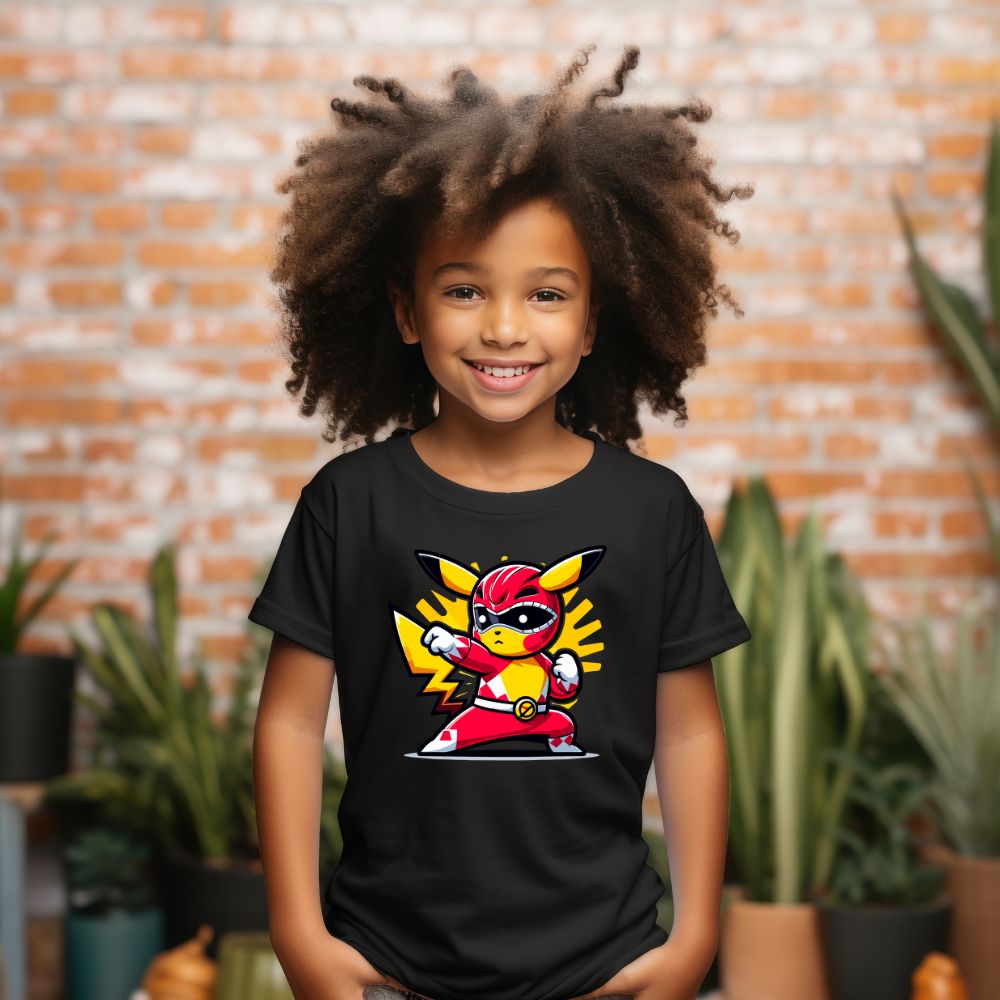 Camiseta Infanto Juvenil Personagens Pikachu Heróis Power Rangers