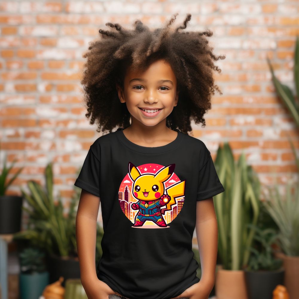 Camiseta Infanto Juvenil Personagens Pikachu Super Heróis 01