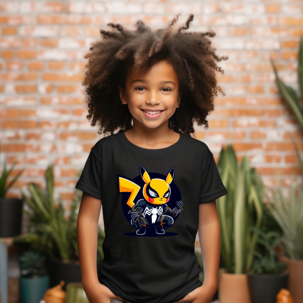 Camiseta Infanto Juvenil Personagens Pikachu Super Heróis Pantera Negra 01