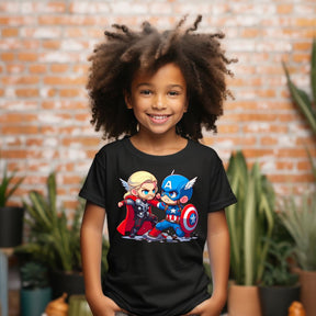 Camiseta Infanto Juvenil Personagens Super Heróis Thor vs Capitão América