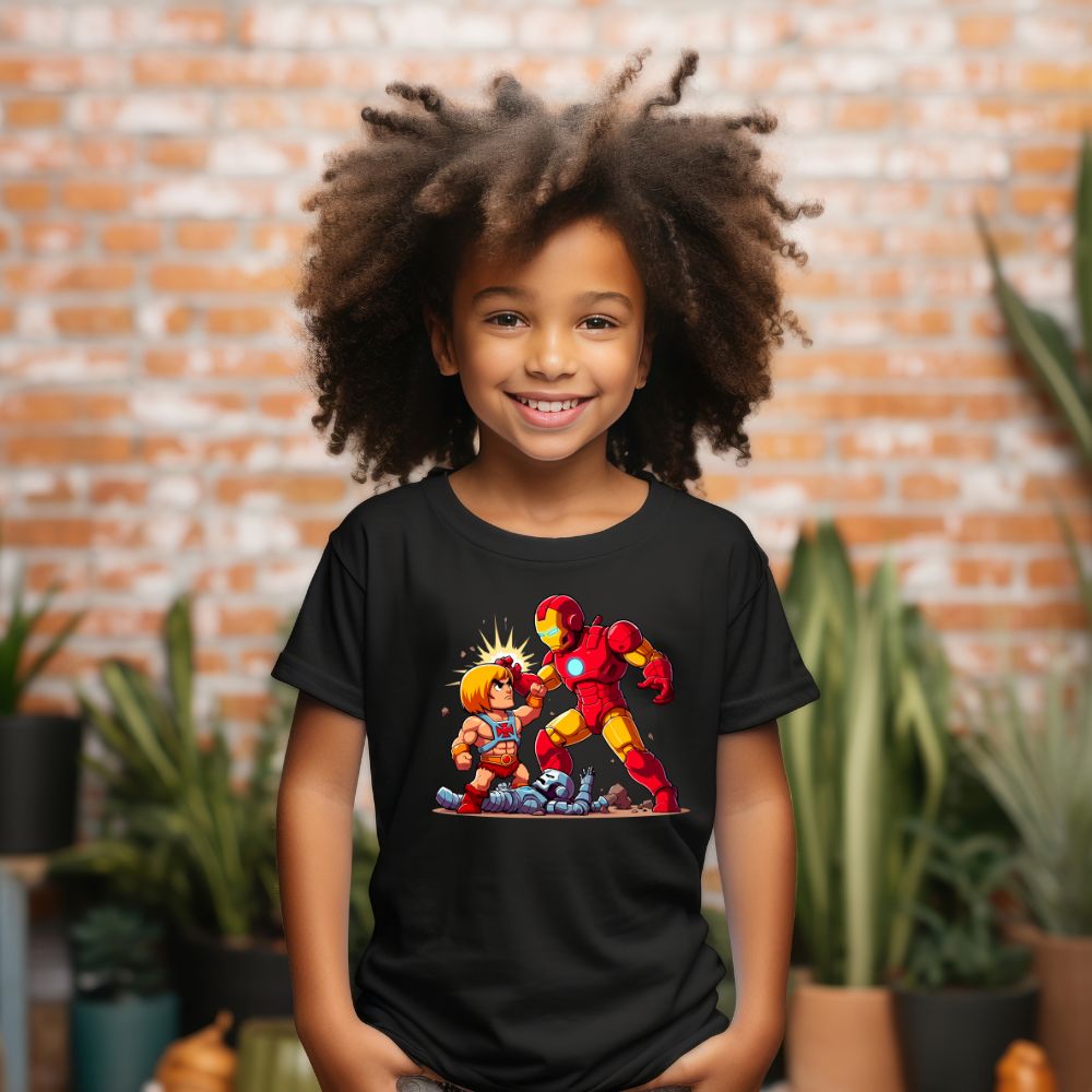 Camiseta Infanto Juvenil Personagens He-man vs Homem de Ferro