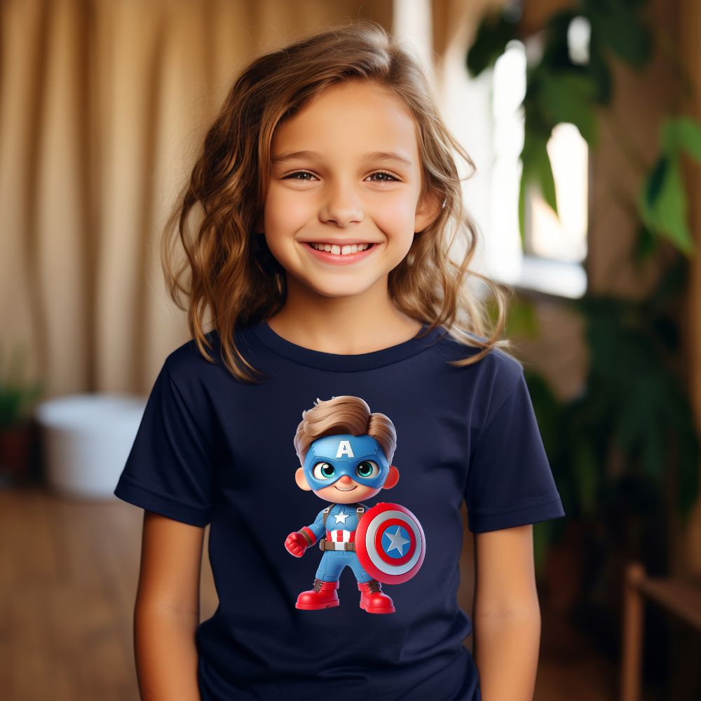 Camiseta Infanto Juvenil Personagens Desenhos Capitão América Mini Herói