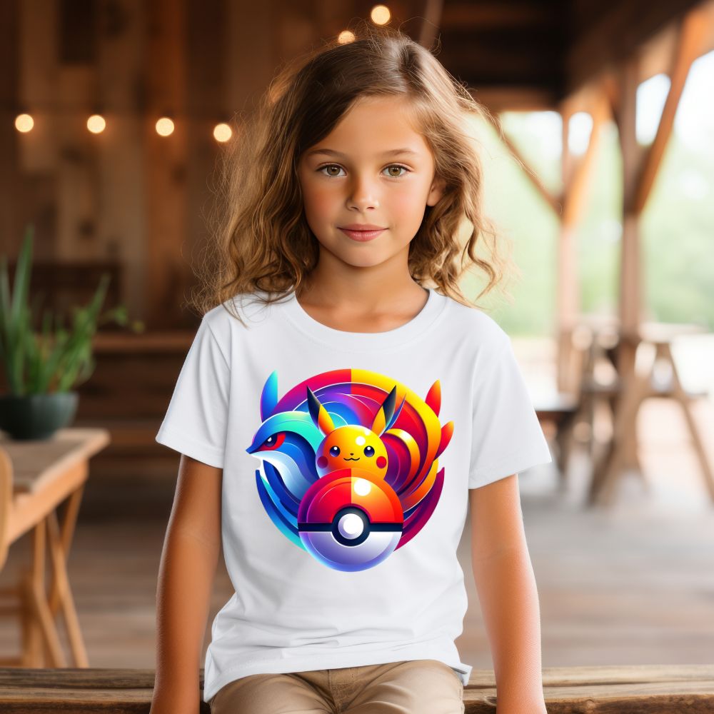Camiseta Infanto Juvenil Personagens Pikachu Pokémon Vintage Pokebola