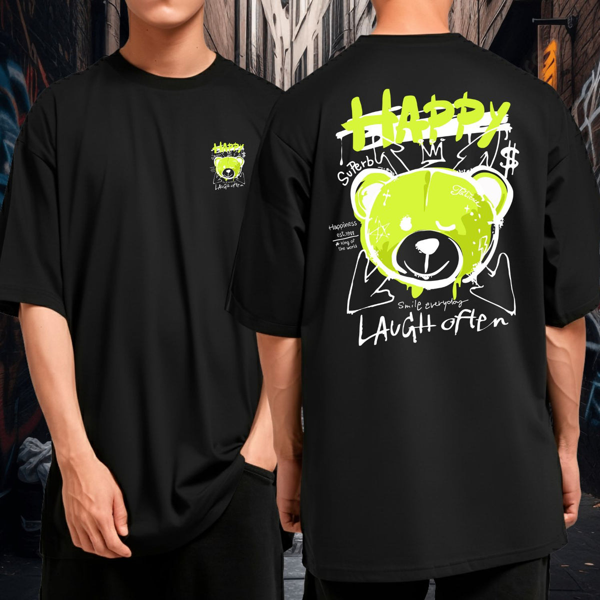 Camiseta Oversized Algodão Premium Grossa Blusão Largo Happy Laugh Often Bear