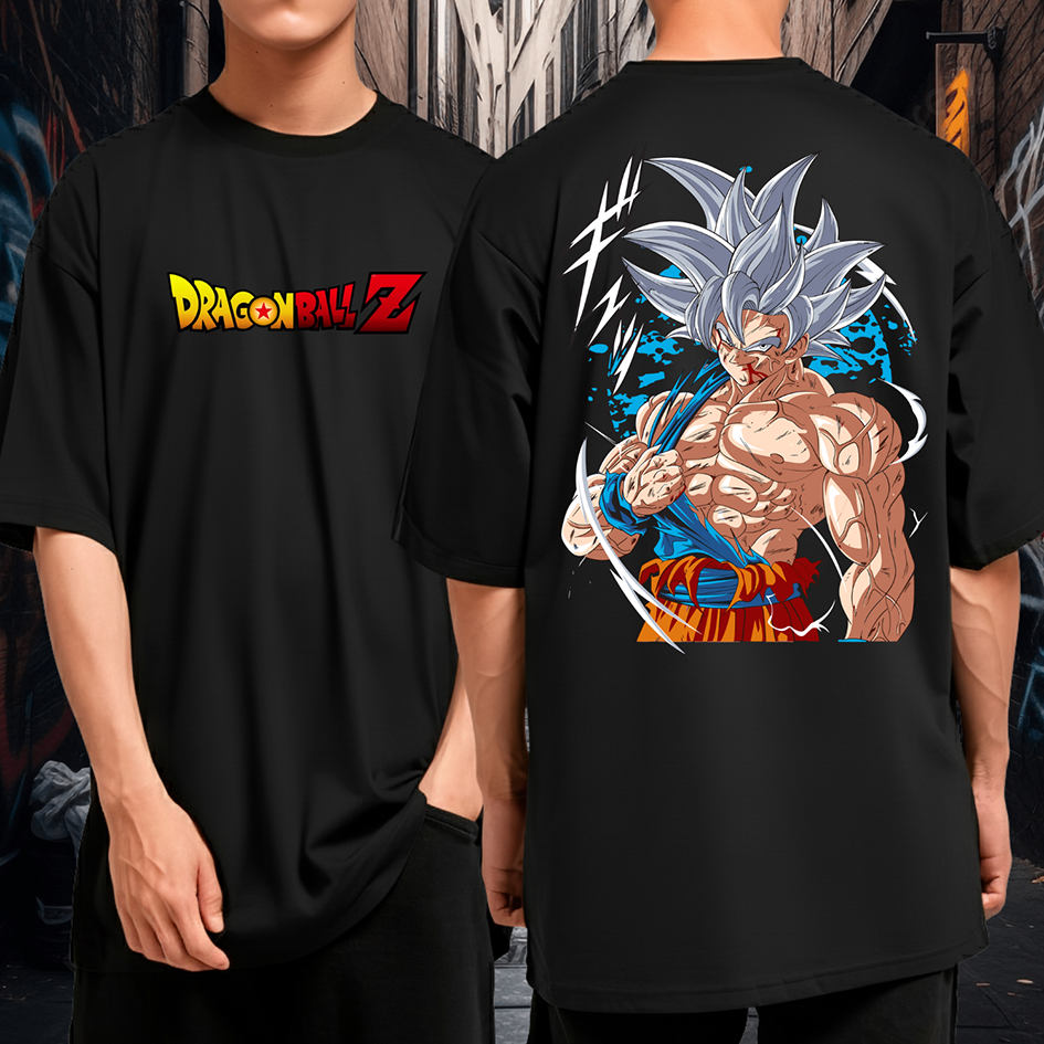 Camiseta Oversized Algodão Dragon Ball Z Goku Instinto Superior