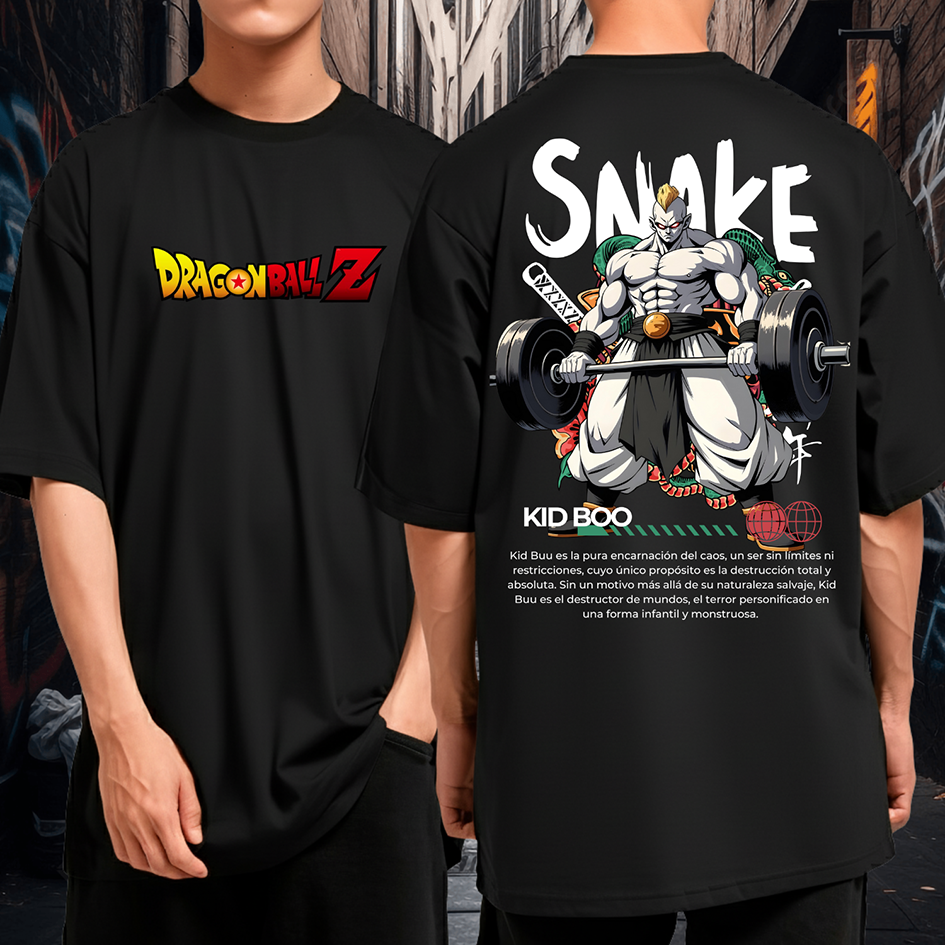 Camiseta Oversized Snake Dragon Ball Z Blusão Manga Longa Kid Boo