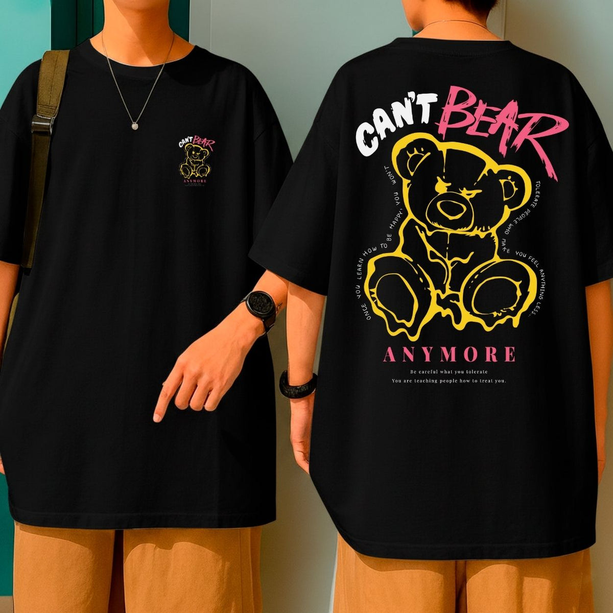 Camiseta Oversized Larga Urso Streetwear Can’t Bear Anymore Blusão Grande
