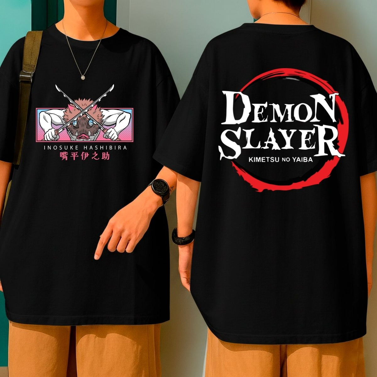 Camiseta Oversized 100% Algodão Inosuke Demon Slayer Blusão Malha Grossa Gola Redonda