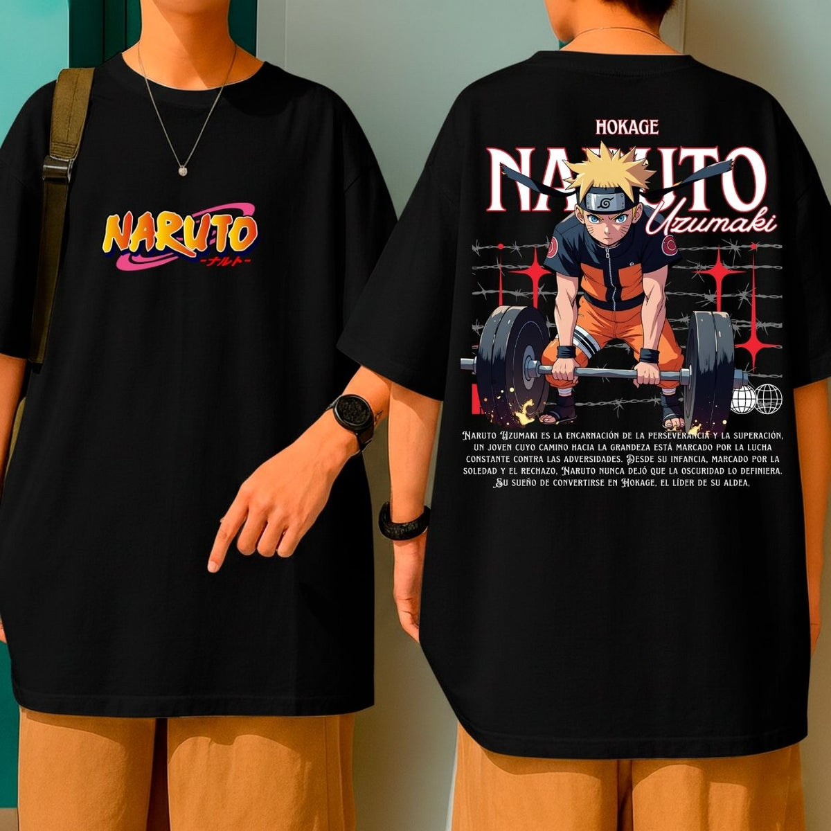 Camiseta Oversized Algodão Malha Grossa Premium Anime Naruto Uzumaki