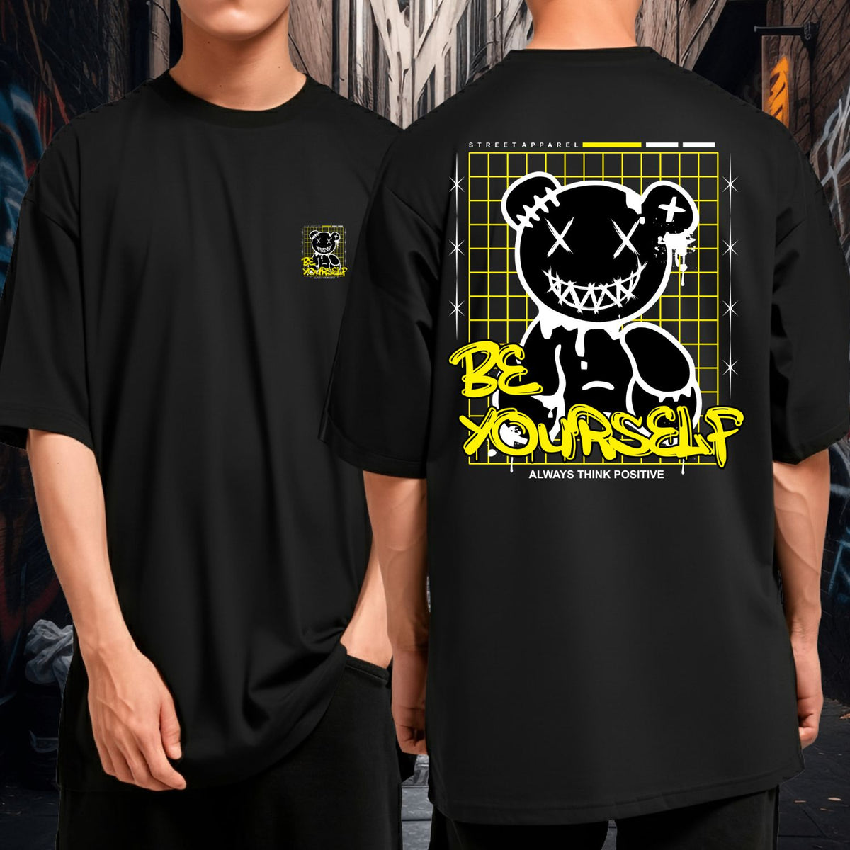 Camiseta Oversized Premium Malha Grossa Gola Redonda Ursinho Be Yourself