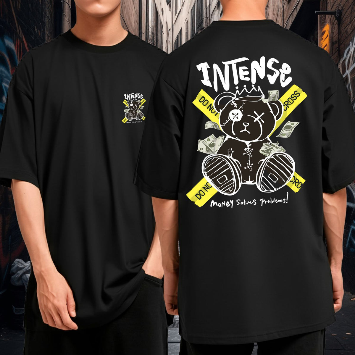 Camiseta Oversized Streetwear Underground Urso Intense Money Solves Problems