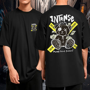Camiseta Oversized Streetwear Underground Urso Intense Money Solves Problems