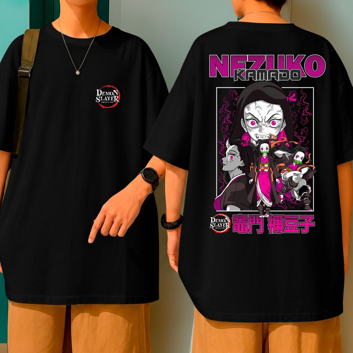 Camiseta Oversized Nezuko Demon Slayer Oni Blusão 100% Algodão Malha Grossa