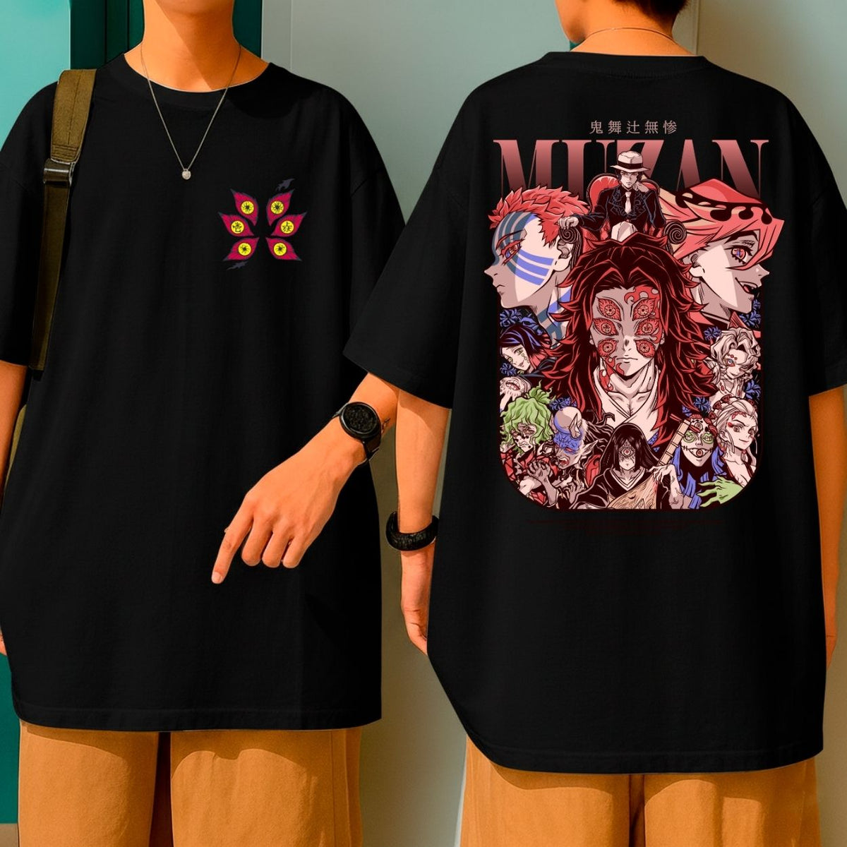 Camiseta Oversized Oni Demon Slayer Kokushibo Muzan Akaza Blusão Over Largo Grande