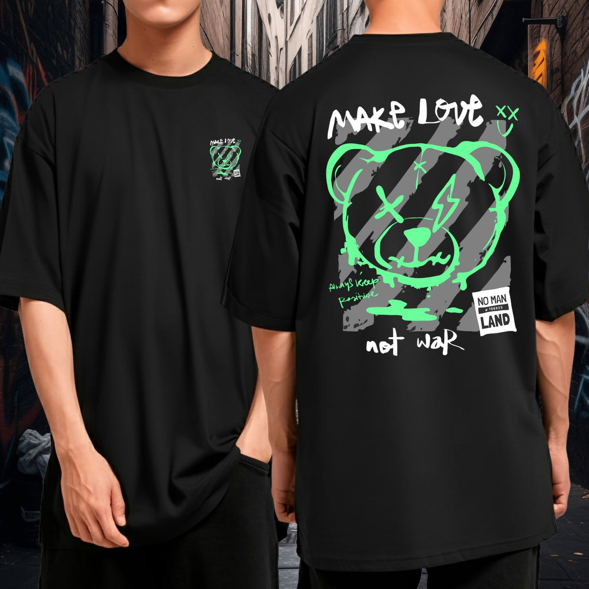 Camiseta Oversized Malha Grossa Bom Caimento Streetwear Urso Bear Make Love Not War