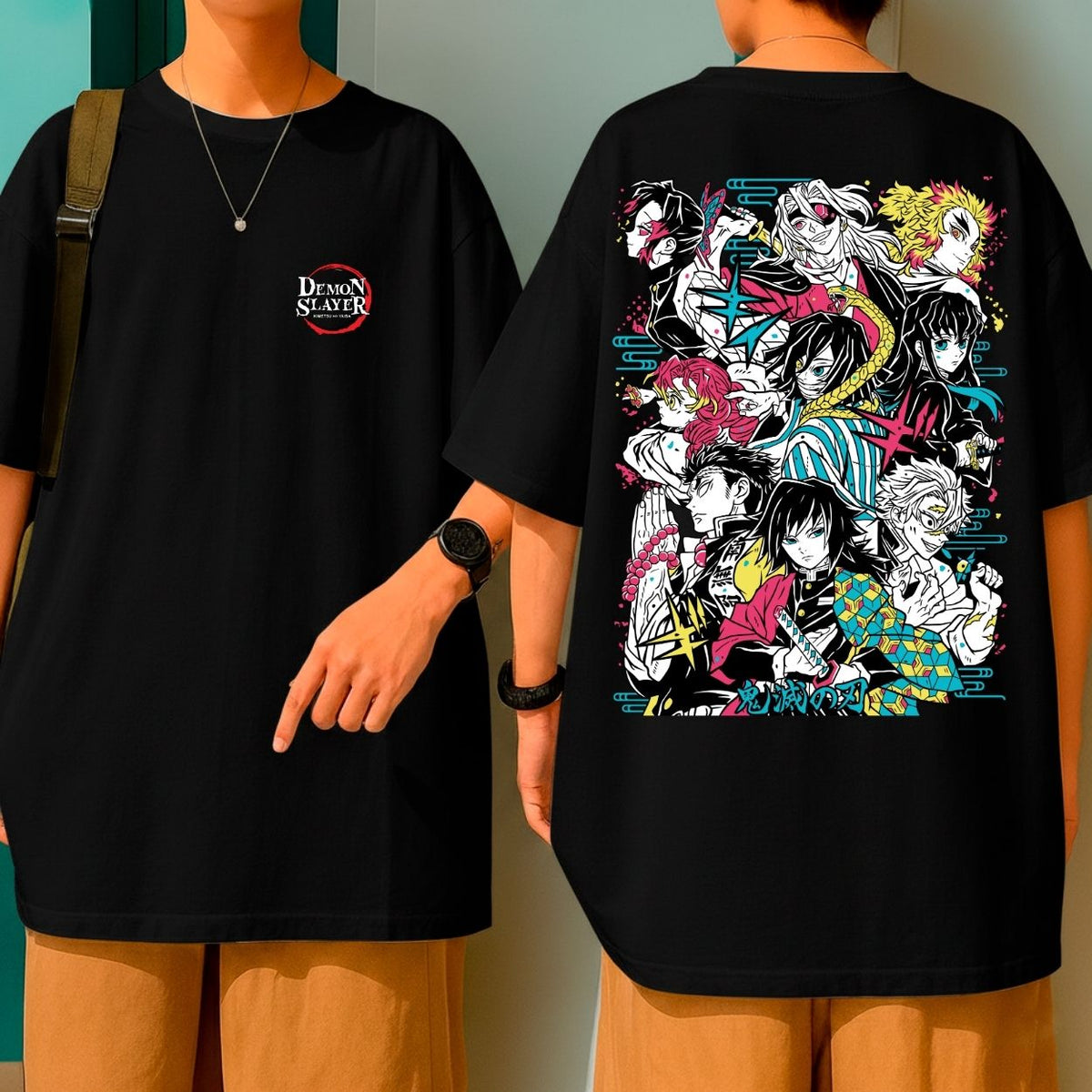 Camiseta Oversized Algodão Malha Premium Demon Slayer Personagens Blusão Largo Grande