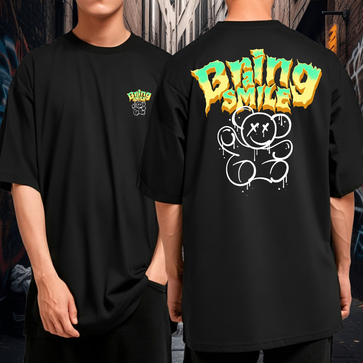 Camiseta Oversized Algodão Premium Bring a Smile Bear Streetwear