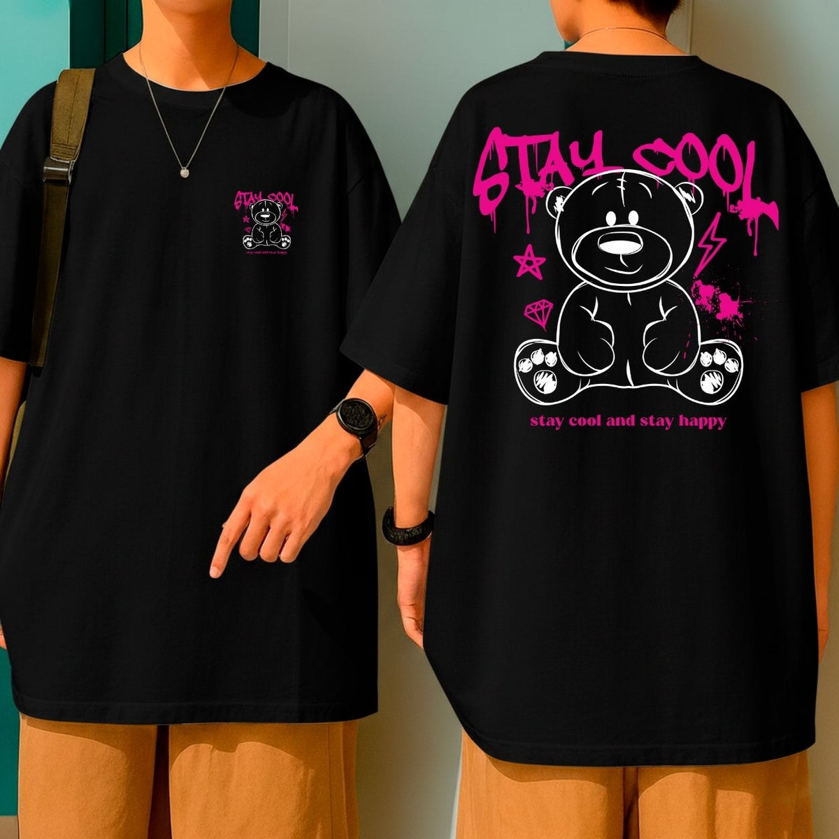 Camiseta Oversized Malha Premium Urso Streetwear Stay Cool Unissex