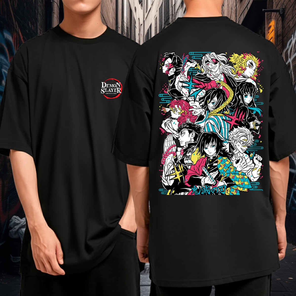 Camiseta Oversized Manga Larga Demon Slayer Hashira Personagens