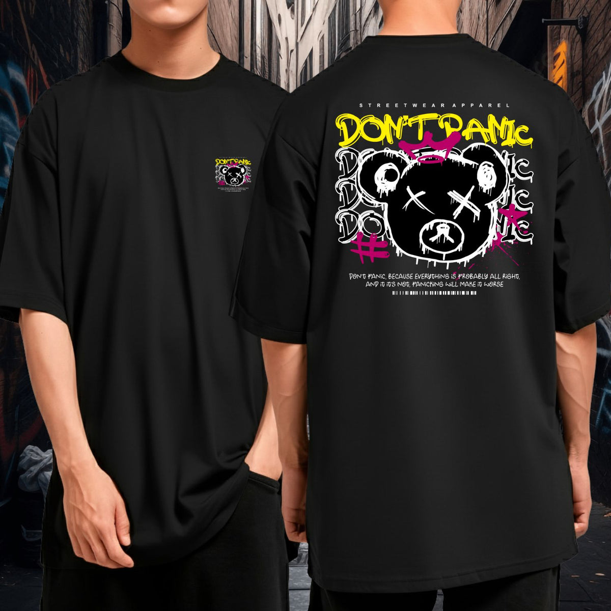 Camiseta Oversized Algodão Don't Panic Moda Streetwear Casual Unissex