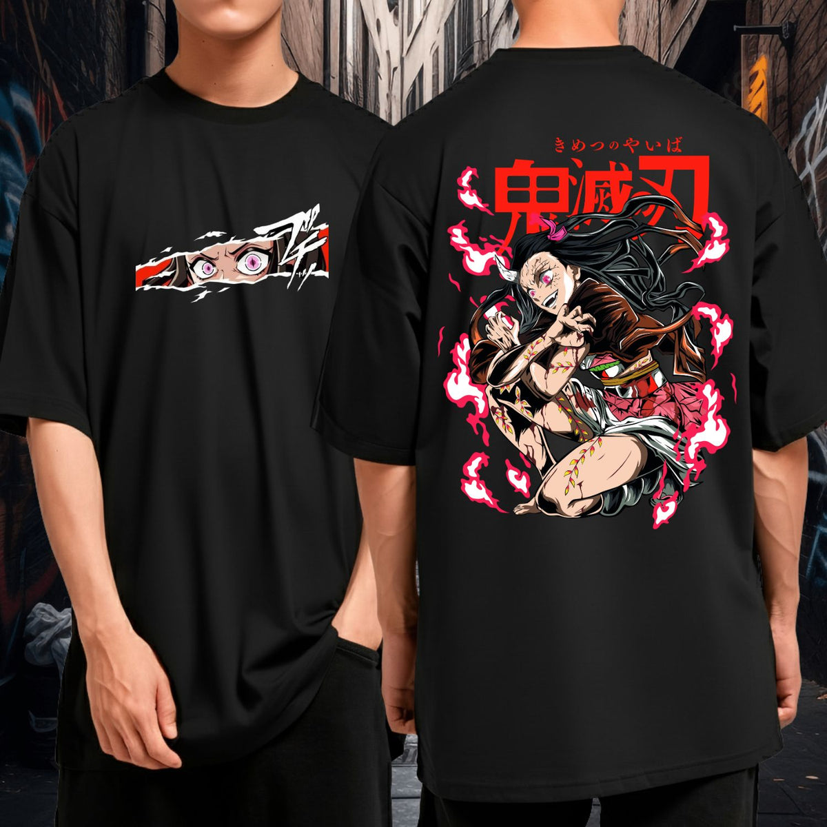 Camiseta Oversized 100% Algodão Oni Nezuko Transformação Blusão Manga Larga Malha Grossa