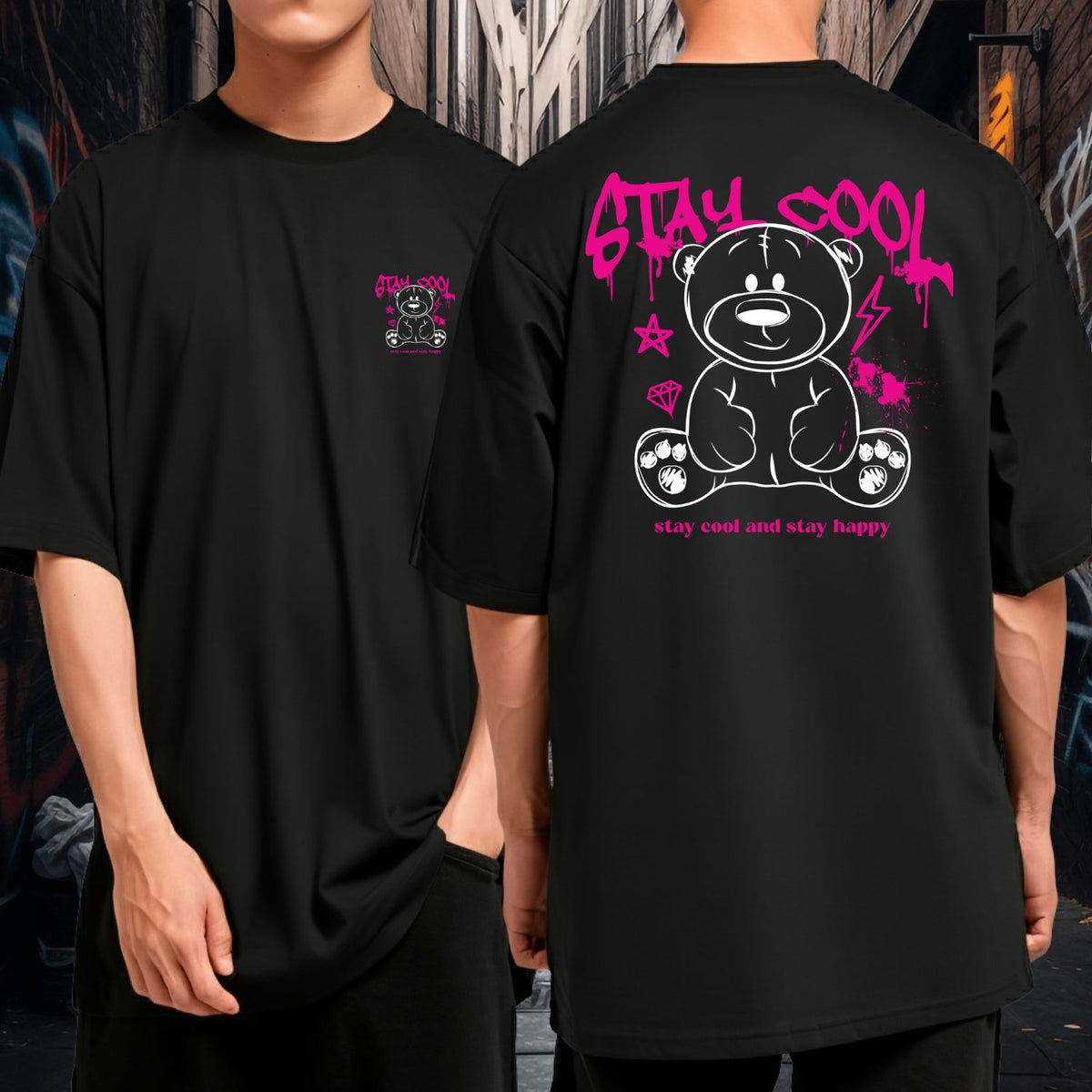 Camiseta Oversized 100% Algodão Blusão Largo Stay Cool and Stay Happy