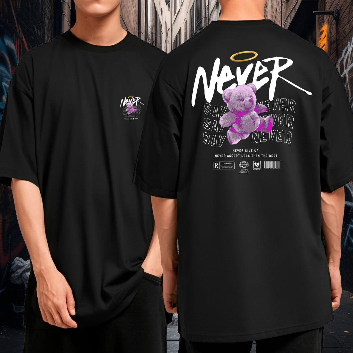 Camiseta Oversized 100% Algodão Streetwear Never Bear Design Exclusivo Moderno