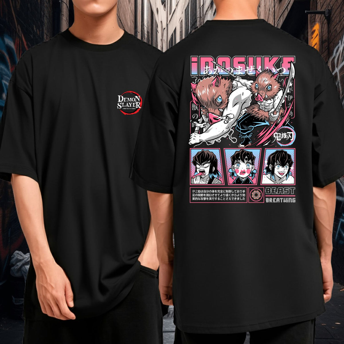 Camiseta Oversized Inosuke Demon Slayer Anime Blusão Malha Premium Algodão