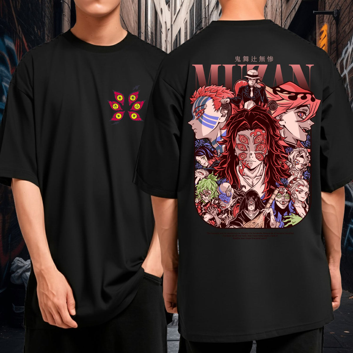 Camiseta Oversized Algodão Demon Slayer Oni Muzan Akaza Kokushibo