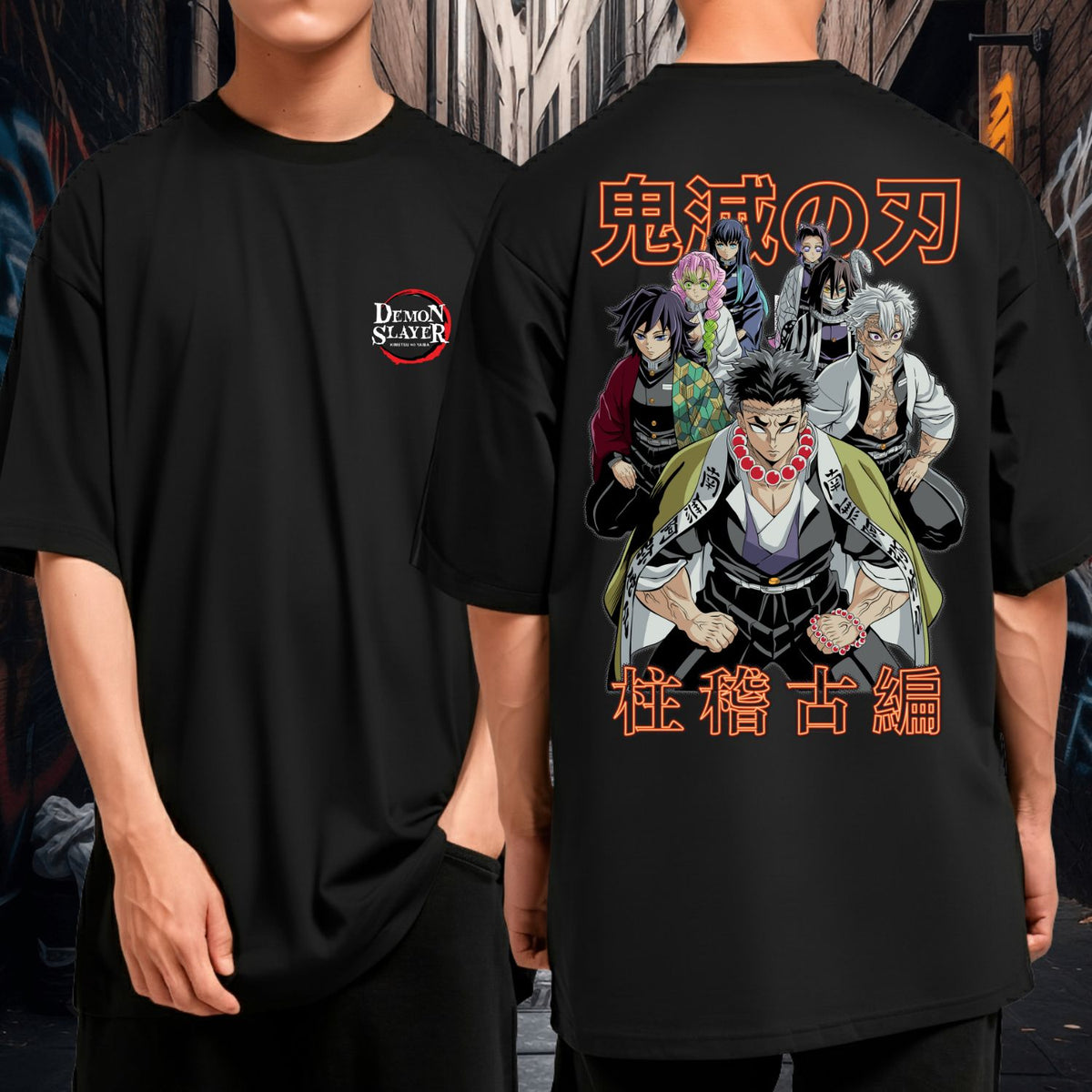 Camiseta 100% Algodão Oversized Unissex Demon Slayer Anime Hashiras