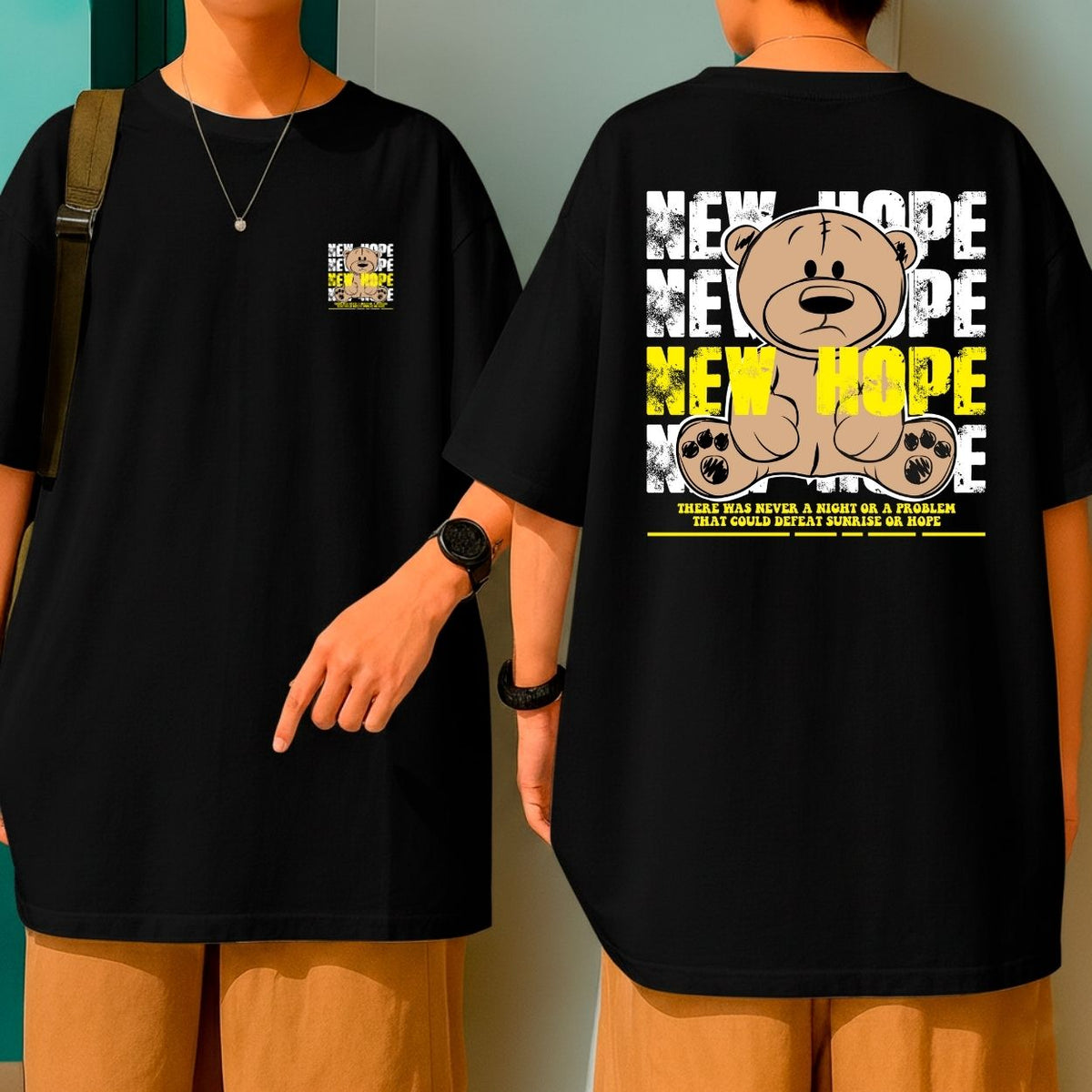 Camiseta Oversized Streetwear Algodão New Hope Bear Casual Urbano