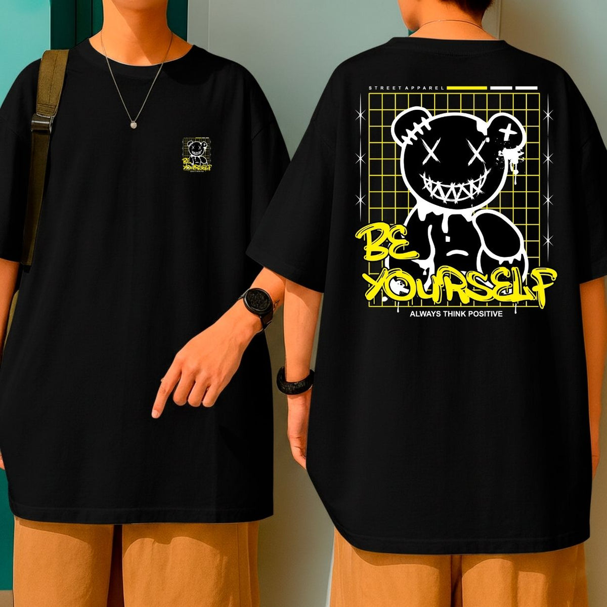 Camiseta Oversized 100% Algodão Bear Be Yourself Blusão Malha Premium