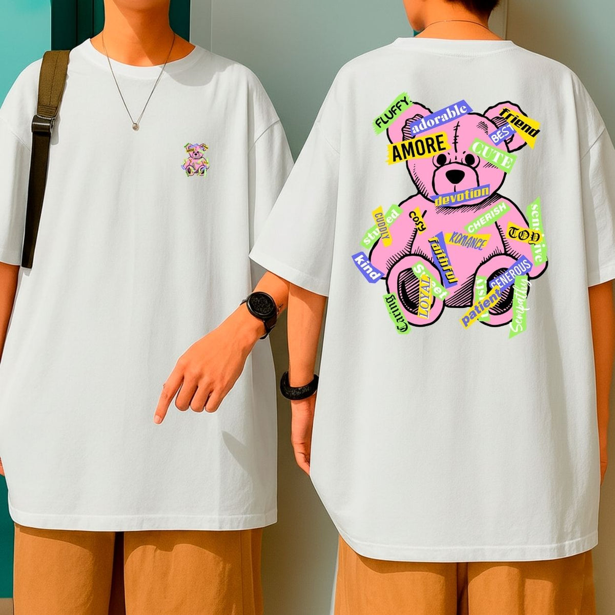 Camiseta Oversized Streetwear Amore Bear Design Colorido e Moderno P ao GG