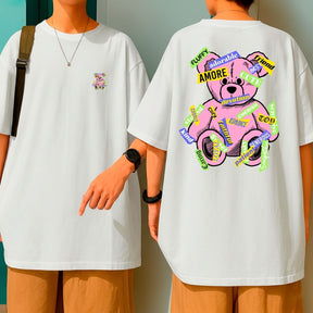 Camiseta Oversized Streetwear Amore Bear Design Colorido e Moderno P ao GG