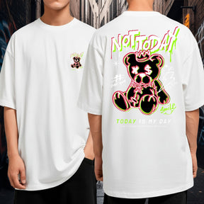 Camiseta Oversized Not Today Bear Streetwear Vibrante Malha Premium Fio 30.1