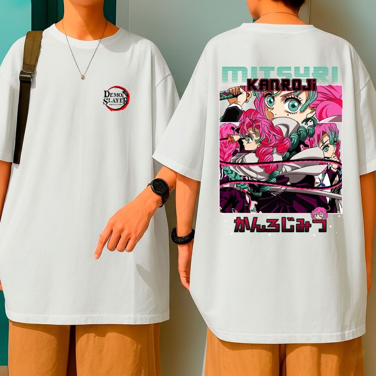 Camiseta Oversized 100% Algodão Mitsuri Kanroji Pilar Hashira do Amor