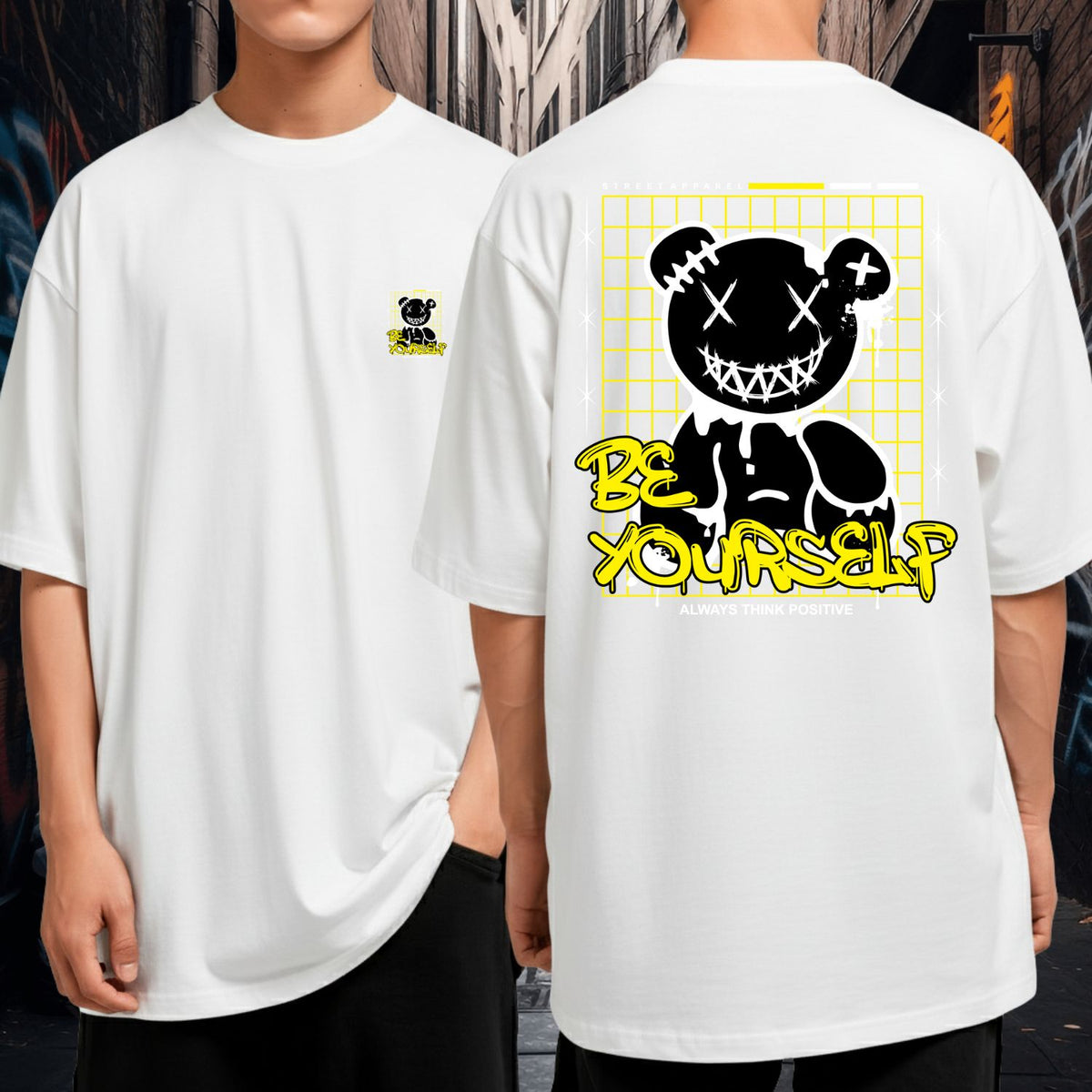 Camiseta Oversized Premium Malha Grossa Gola Redonda Ursinho Be Yourself