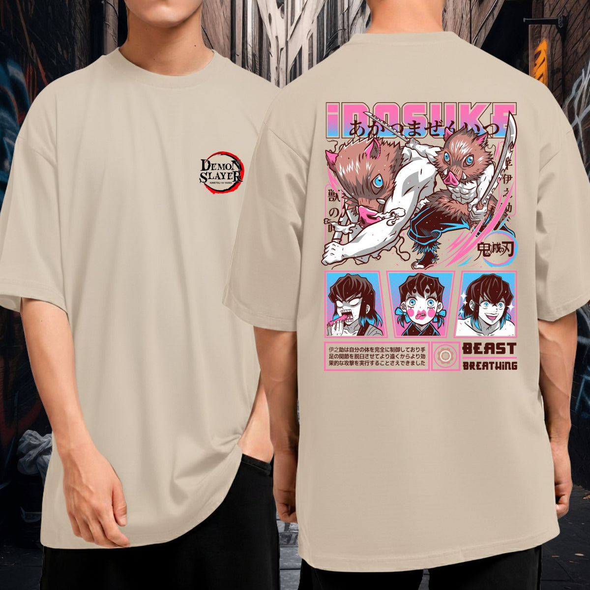 Camiseta Oversized Inosuke Demon Slayer Anime Blusão Malha Premium Algodão
