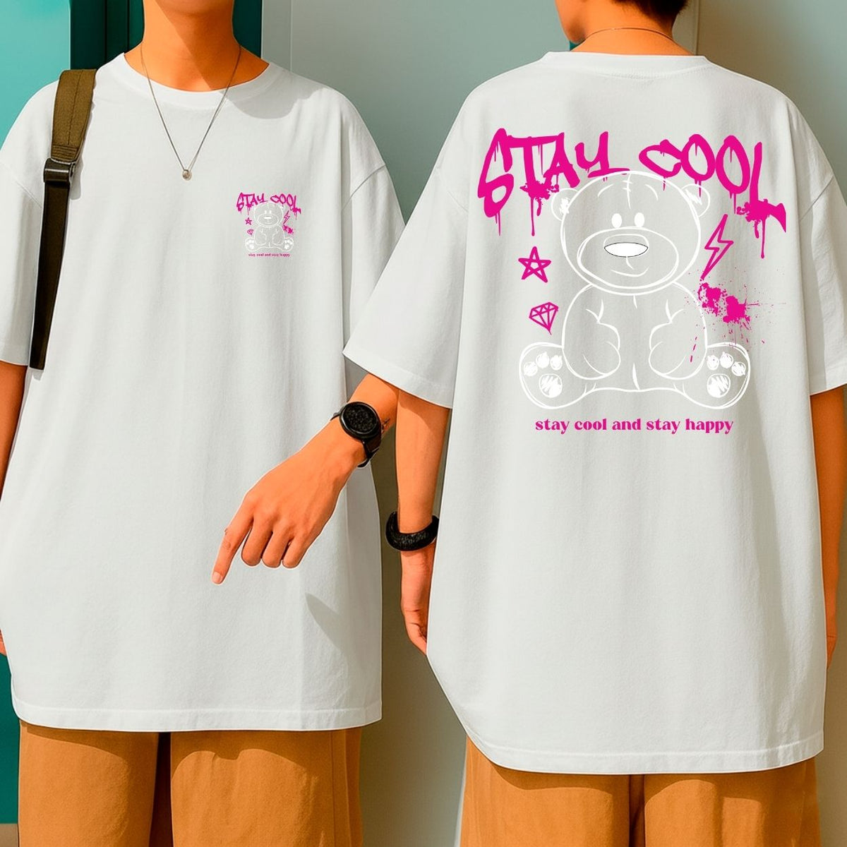 Camiseta Oversized Malha Premium Urso Streetwear Stay Cool Unissex