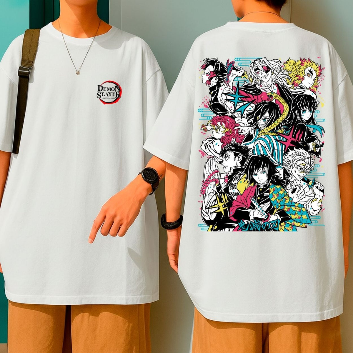 Camiseta Oversized Algodão Malha Premium Demon Slayer Personagens Blusão Largo Grande