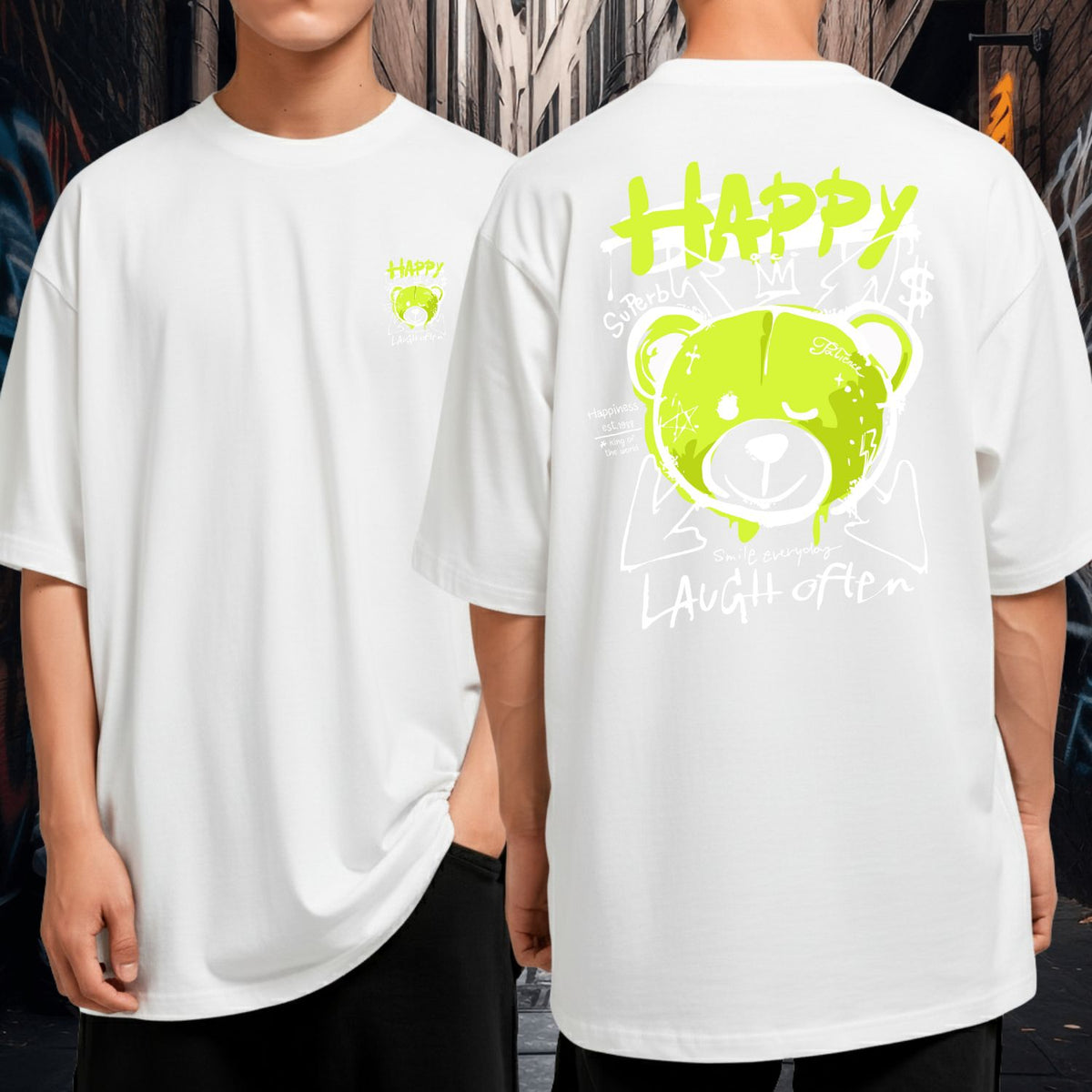 Camiseta Oversized Algodão Premium Grossa Blusão Largo Happy Laugh Often Bear
