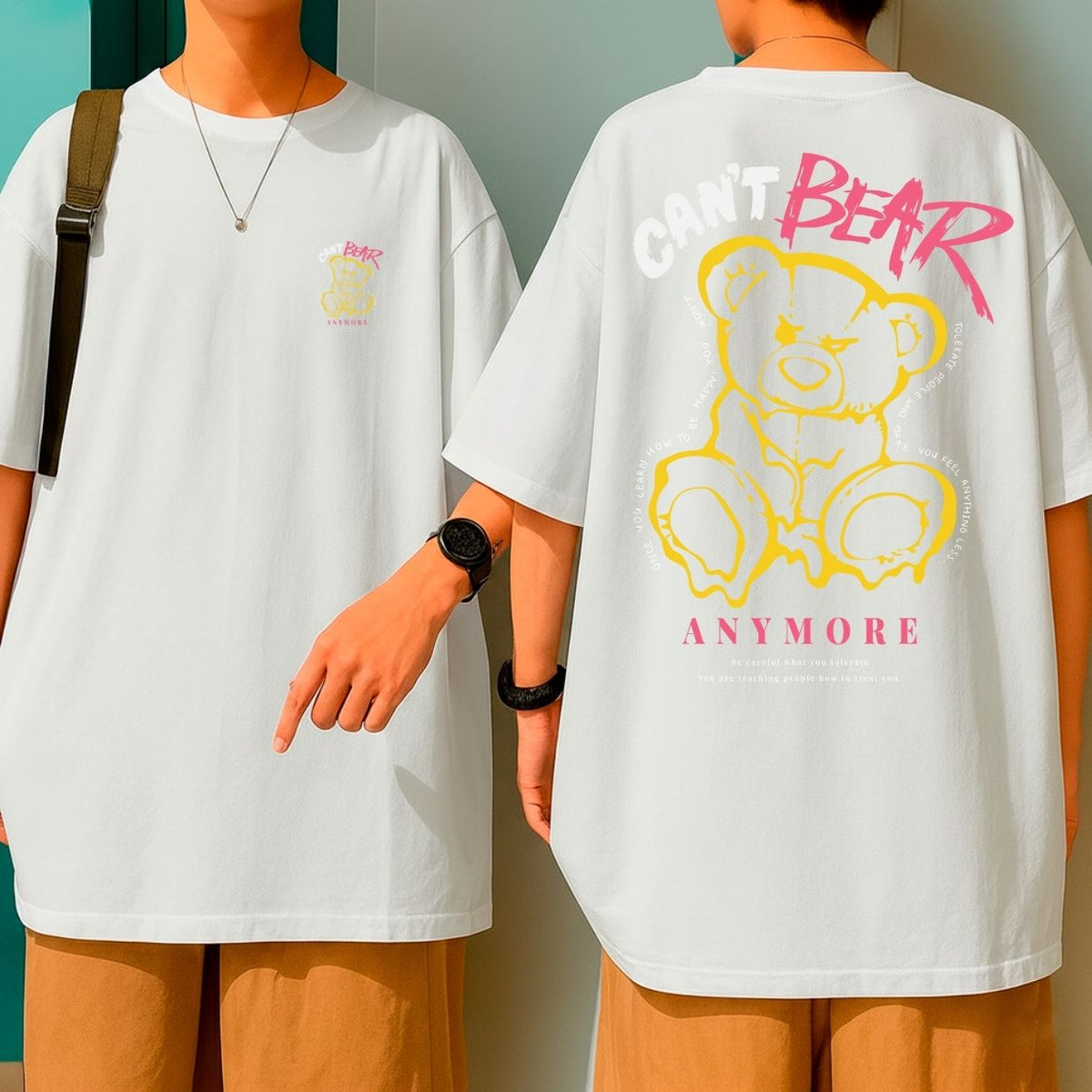 Camiseta Oversized Larga Urso Streetwear Can’t Bear Anymore Blusão Grande