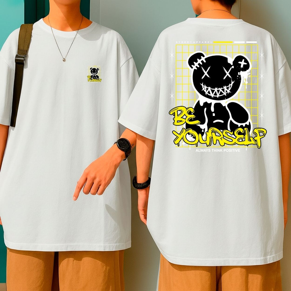 Camiseta Oversized 100% Algodão Bear Be Yourself Blusão Malha Premium