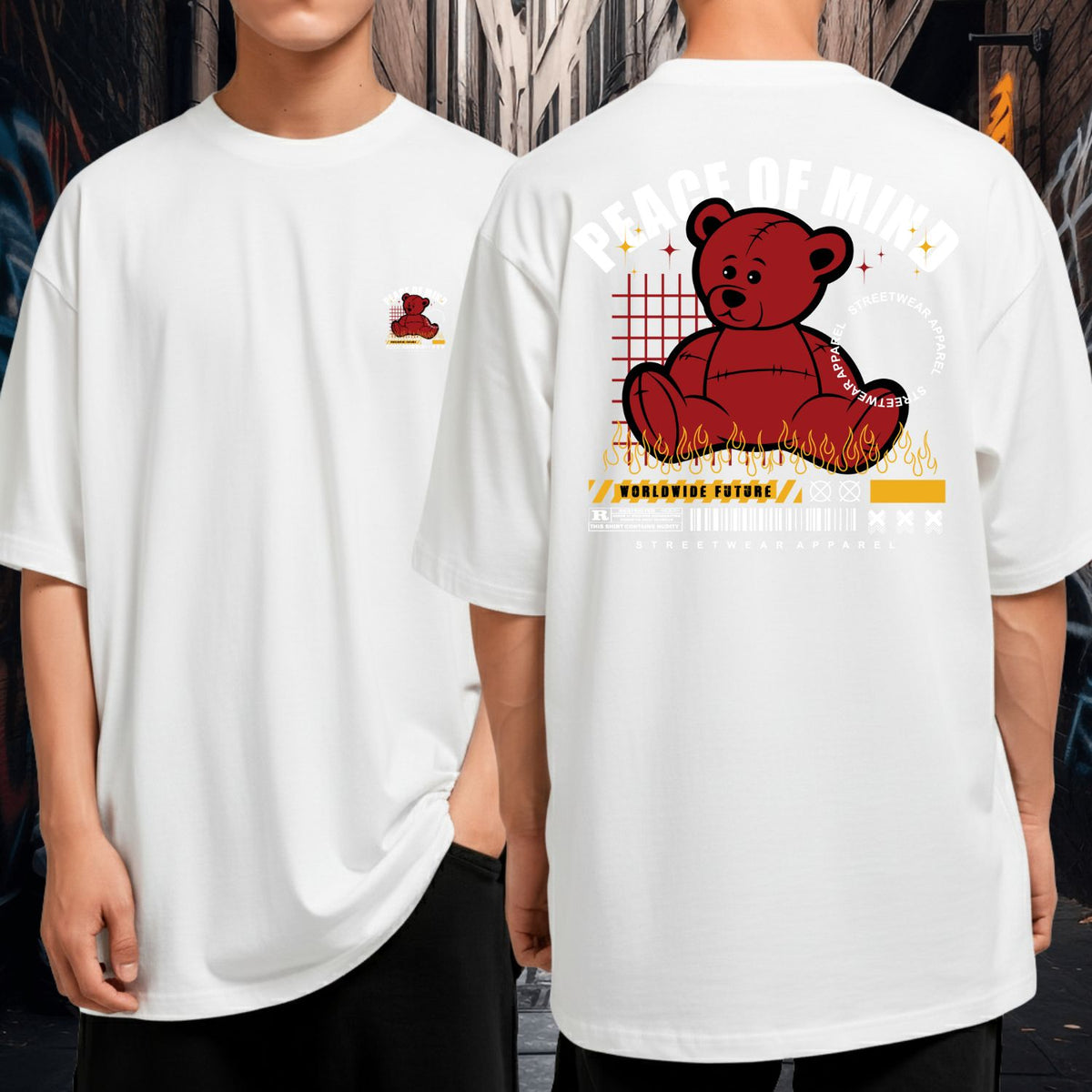 Camiseta Oversized Fio 30.1 Peace of Mind Bear Streetwear Unissex