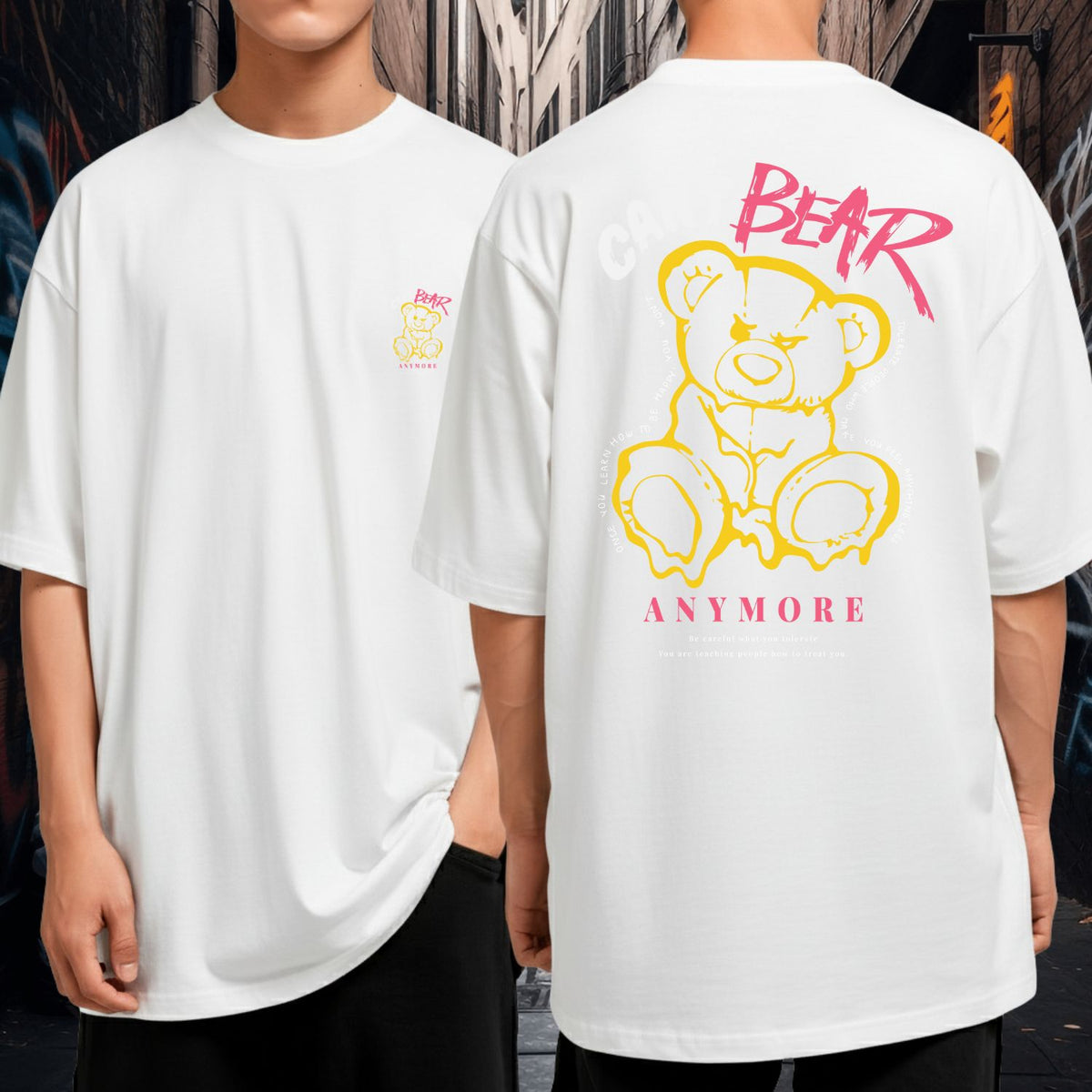 Camiseta Oversized Algodão Malha Grossa Streetwear Can’t Bear Anymore Urso Amarelo